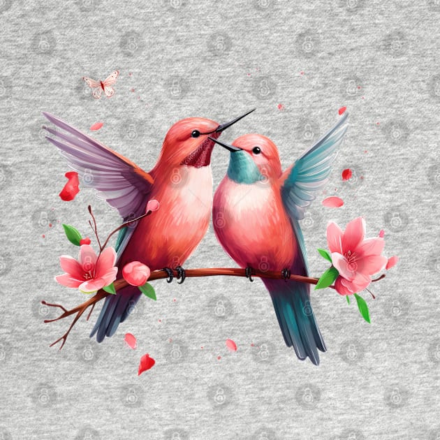 Valentine Kissing Hummingbird Couple by Chromatic Fusion Studio